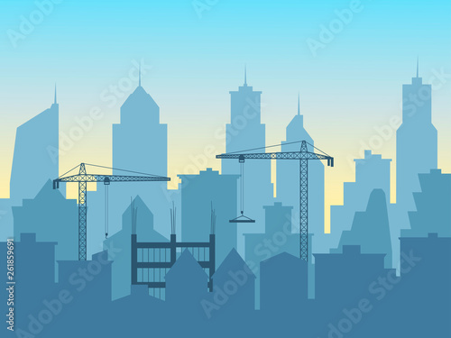 construction of a new skyscraper, an increase in the city, urbanization. EPS-10