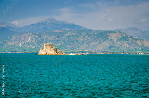 Bourtzi castle on the water in beautiful city Nafplio, Greece photo