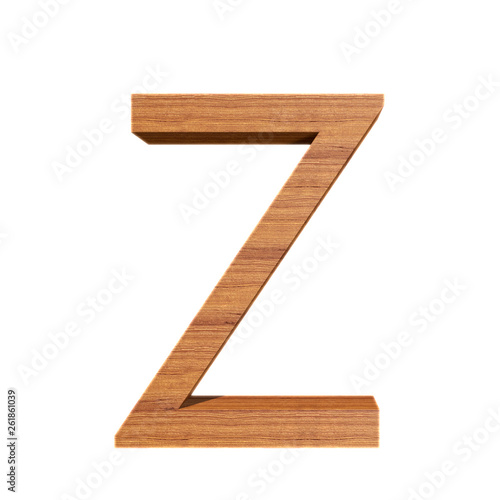 Capital wooden letter Z isolated on white background  font for your design  3D illustration