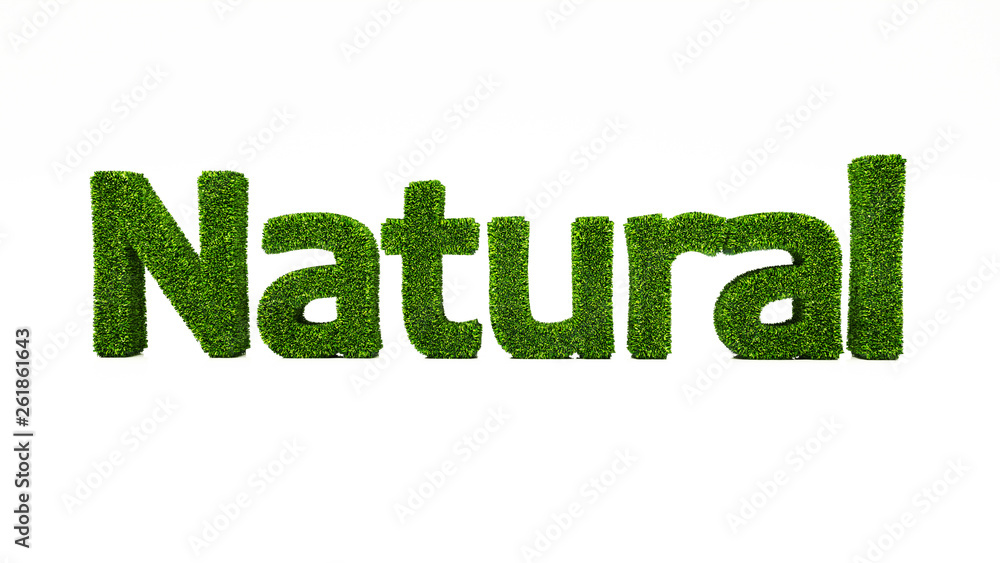 3D rendering NATURAL word made of green grass, save the earth concept 3D rendering NATURAL word made of green grass, save the earth concept