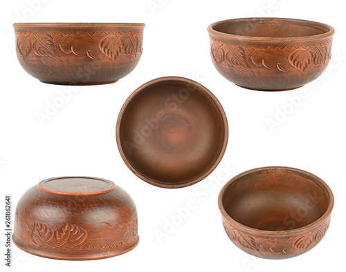 Collection deep bowls different angles isolated on white