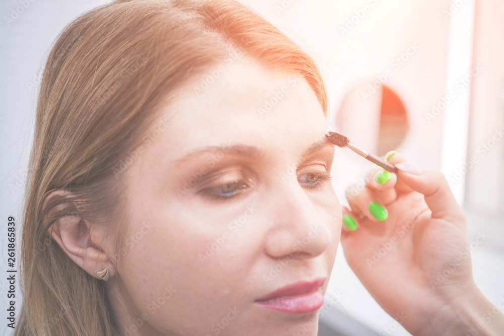 Beautiful Woman Having Make Up, Eye Shadow Brush stock photo, beauty and fashion concept Beautiful Woman Having Make Up, Eye Shadow Brush stock photo, beauty and fashion concept