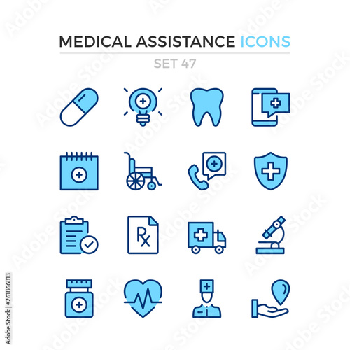 Medical assistance icons. Vector line icons set. Premium quality. Simple thin line design. Modern outline symbols, pictograms.