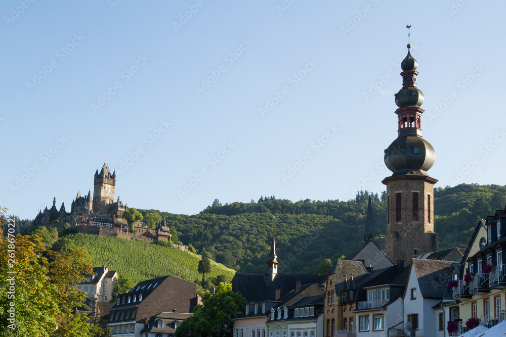 Cochem, Germany - Aug 20, 2016: Cityscape of Cochem with view of the Castle