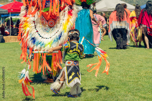 Native American Indian Dancers in Traditional Dress or Regalia. Pow Wow in Malibu, California photo