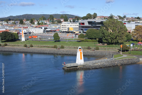 Aerial landscape view of Mersey River and Devonport city Tasmania Australia photo