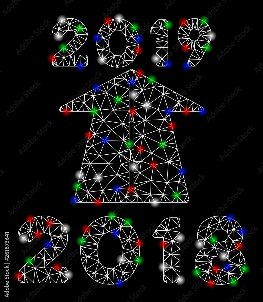 Bright mesh 2019 future road with glare effect. White wire frame polygonal mesh in vector format on a black background. Abstract 2d mesh designed with triangular lines, points, colorful glare spots. Bright mesh 2019 future road with glare effect. White wire frame polygonal mesh in vector format on a black background. Abstract 2d mesh designed with triangular lines, points, colorful glare spots.