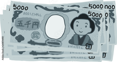 Monochrome Bunch of Cute hand-painted Japanese 5000 yen note