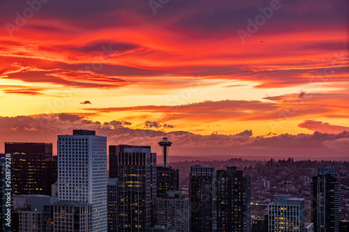 Sunset above downtown of Seattle  WA