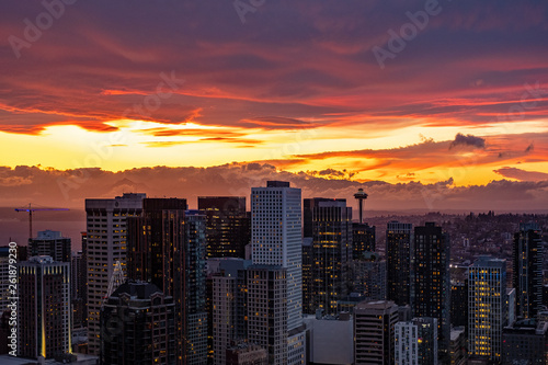 Sunset above downtown of Seattle, WA