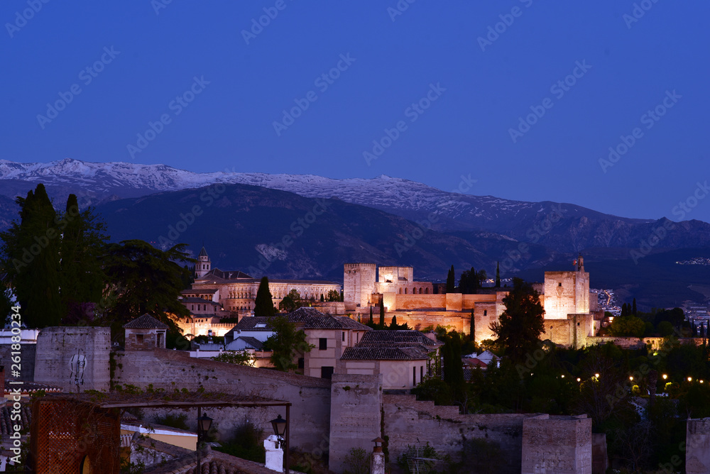  Evening view of the Alhambra from the Mirador de San Nicolas, Granada, Spain