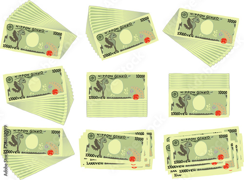 Backside Bunch of Cute hand-painted Japanese 10000 yen note set