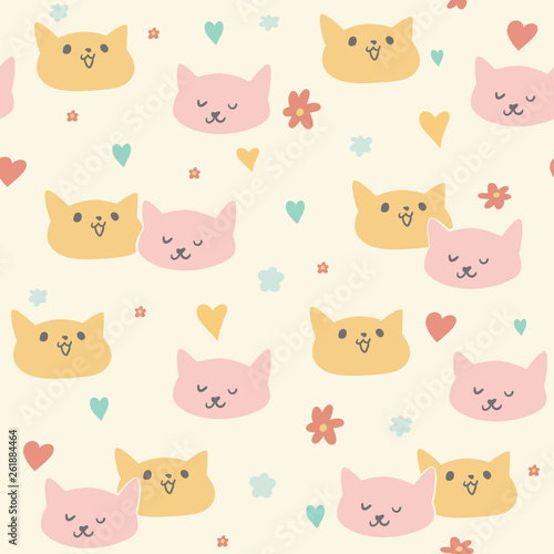 Fototapeta Naklejka Na Ścianę i Meble -  Cute seamless pattern with cats in love