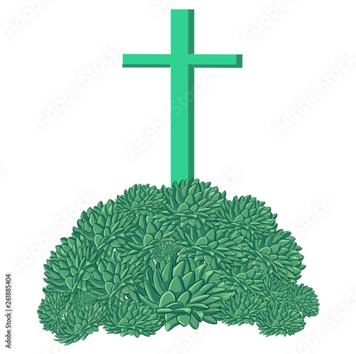 Simply green cross on mountain of echeveria - decor interpretation easter