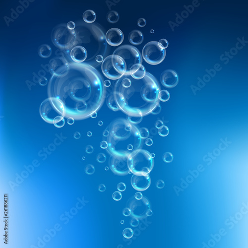 Realistic transparent floating soap bubbles. Design element for advertising booklet, flyer or poster