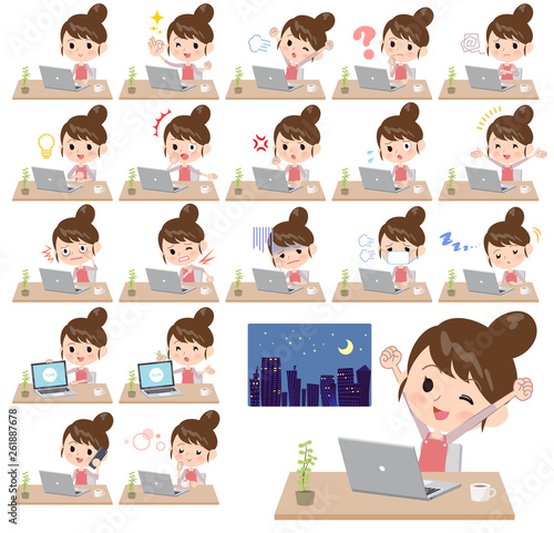 Ballet Bun hair Apron mom_desk work／同じシリーズはtoyotoyoポートフォリオ内から「親しみ　デフォルメ」と検索してください