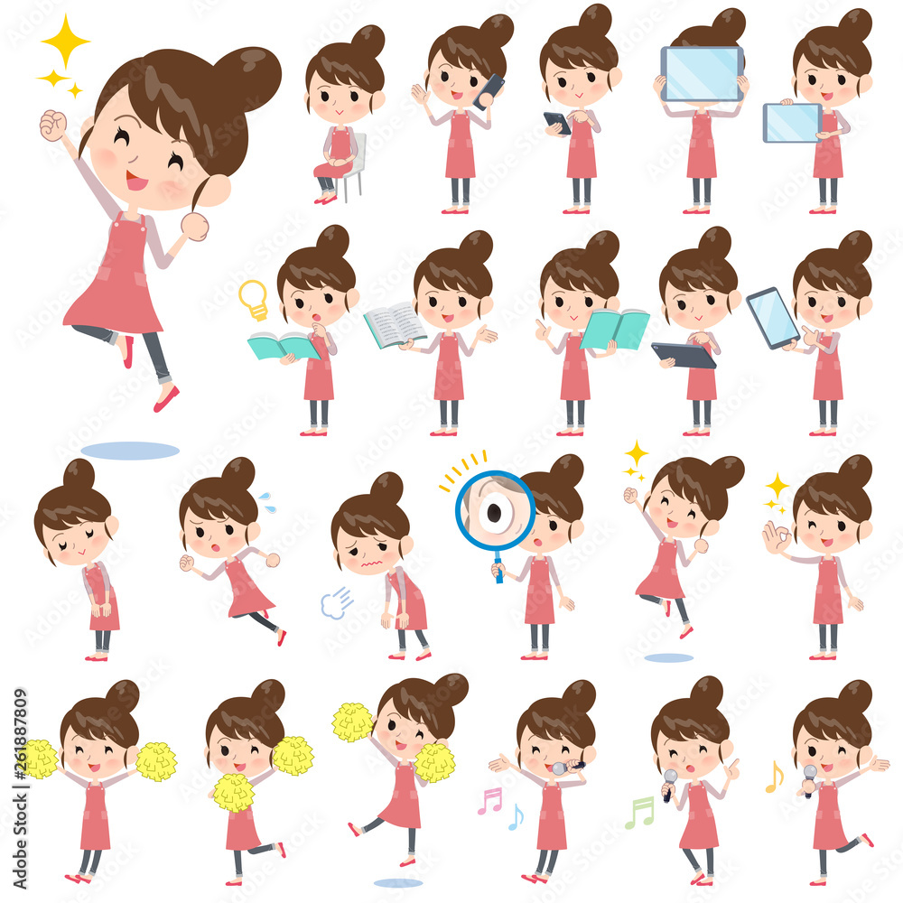 Ballet Bun hair Apron mom_Action/同じシリーズはtoyotoyoポートフォリオ内から「親しみ デフォルメ」と検索してください Ballet Bun hair Apron mom_Action/同じシリーズはtoyotoyoポートフォリオ内から「親しみ デフォルメ」と検索してください