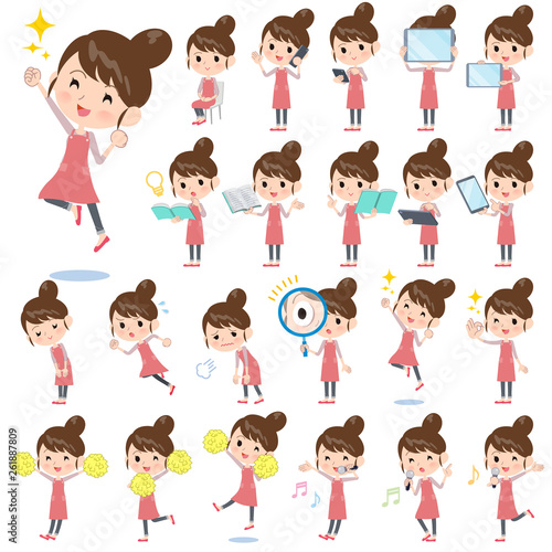 Ballet Bun hair Apron mom_Action／同じシリーズはtoyotoyoポートフォリオ内から「親しみ　デフォルメ」と検索してください