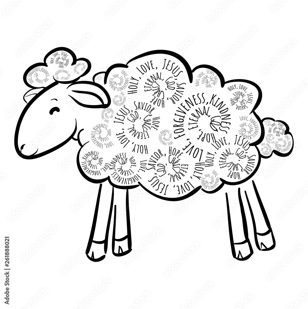 Christian sheep - decor sheep with text in curls Christian sheep - decor sheep with text in curls