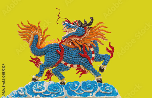 Chinese style roof decoration isolated on yellow background.
