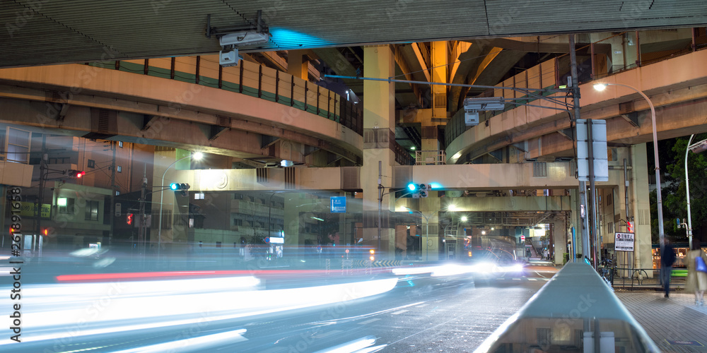 Traffic light trails & highway junction in Tokyo　箱崎ジャンクションの夜景 東京