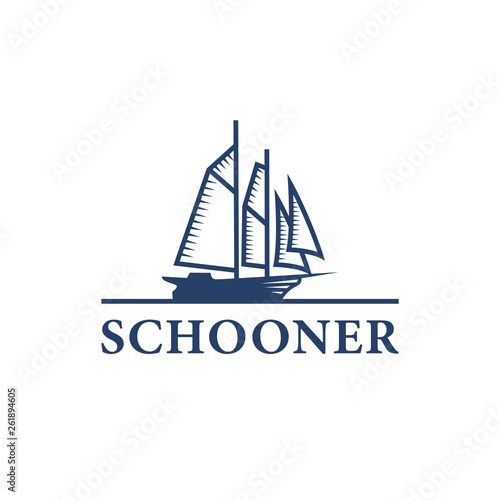vintage schooner logo, sailing logo template. sea, ship, journey, boat, sailboat, transportation, shipping, cruise, business, company, marine, ocean, pirate, retro, sail