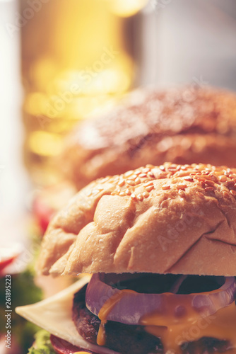 beef burgers on wood plate