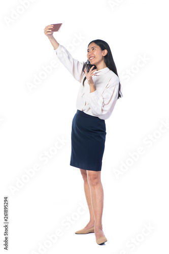 Asian worker women selfie, ...