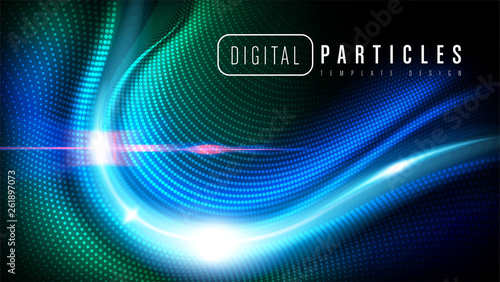 The background template of curvy particle movement in vector.  It is suitable for being as a template, landing page in science or technology related theme.