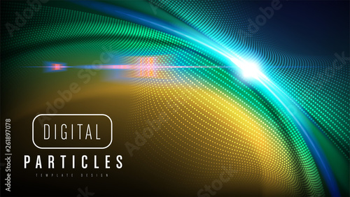 The background template of curvy particle movement in vector.  It is suitable for being as a template, landing page in science or technology related theme.