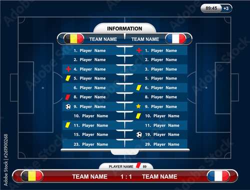 Football or soccer playing field with set of infographic elements. Sport Game. Sport Cup. Vector illustration.