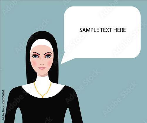 Vector illustration of Beautiful nun with a speech bubble photo