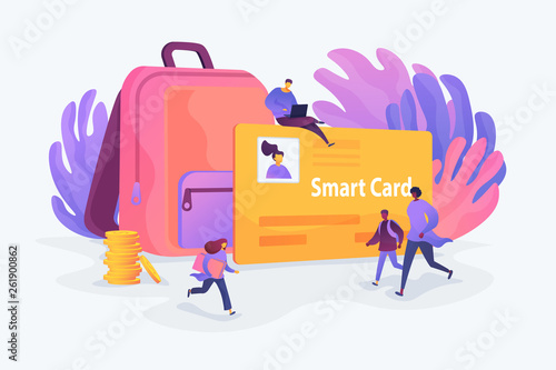 Student profile, school attendance, student identification microchip, school access concept. Vector isolated concept illustration with tiny people and floral elements. Hero image for website.