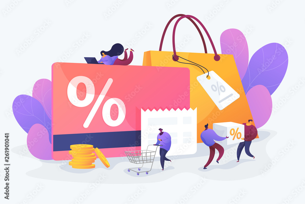 Discount and loyalty card, loyalty program and customer service, rewards card points concept. Vector isolated concept illustration with tiny people and floral elements. Hero image for website. Discount and loyalty card, loyalty program and customer service, rewards card points concept. Vector isolated concept illustration with tiny people and floral elements. Hero image for website.