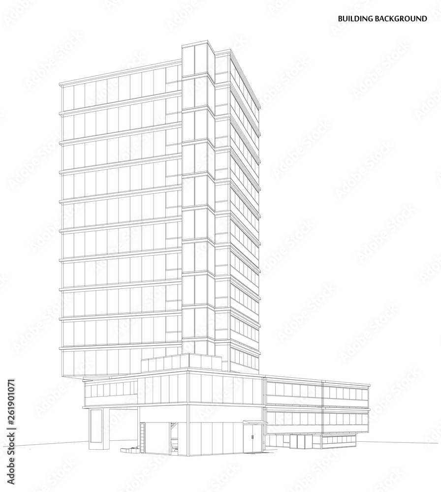 Perspective 3D render of building wireframe - Vector illustration Perspective 3D render of building wireframe - Vector illustration