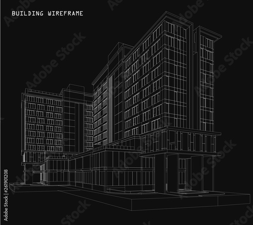 3d wireframe of building. sketch design. 