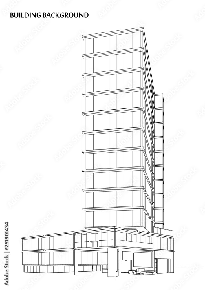 Perspective 3D render of building wireframe - Vector illustration Perspective 3D render of building wireframe - Vector illustration