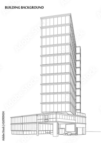 Perspective 3D render of building wireframe - Vector illustration 