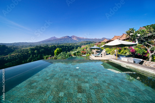 Luxury pool with exotic Rinjani mountain view