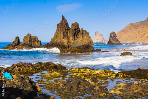 Stunning views of the incredibly beautiful Benijo beach in the north of Tenerife. Canary Islands..Spain