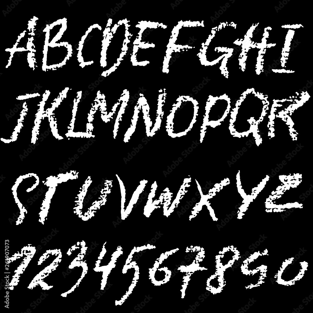 Chalk textured font. Grunge script on chalkboard. Vector calligraphy illustration. Chalk textured font. Grunge script on chalkboard. Vector calligraphy illustration.