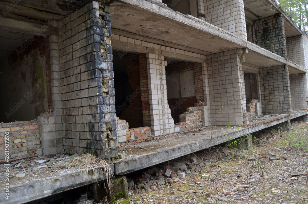 Totally marauded and vandalised sanatorium near the road to Chernobyl Area.  Kiev region. 