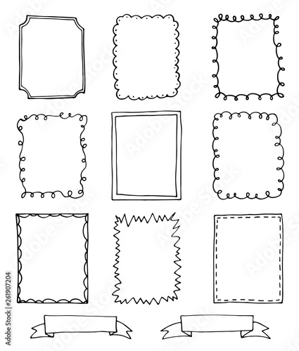 set of hand drawn doodle frames