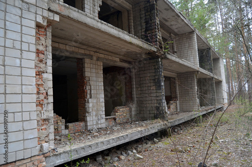 Totally marauded and vandalised sanatorium near the road to Chernobyl Area. Kiev region. 