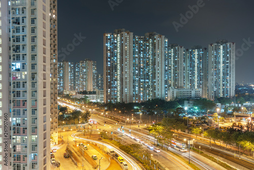 Night scene of public estate in Hong Kong city