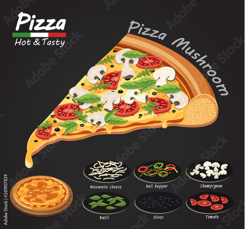 Pizza on the board with the ingredients.