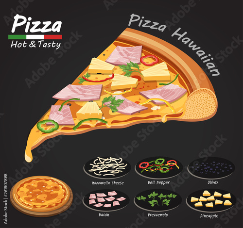 Pizza on the board with the ingredients.