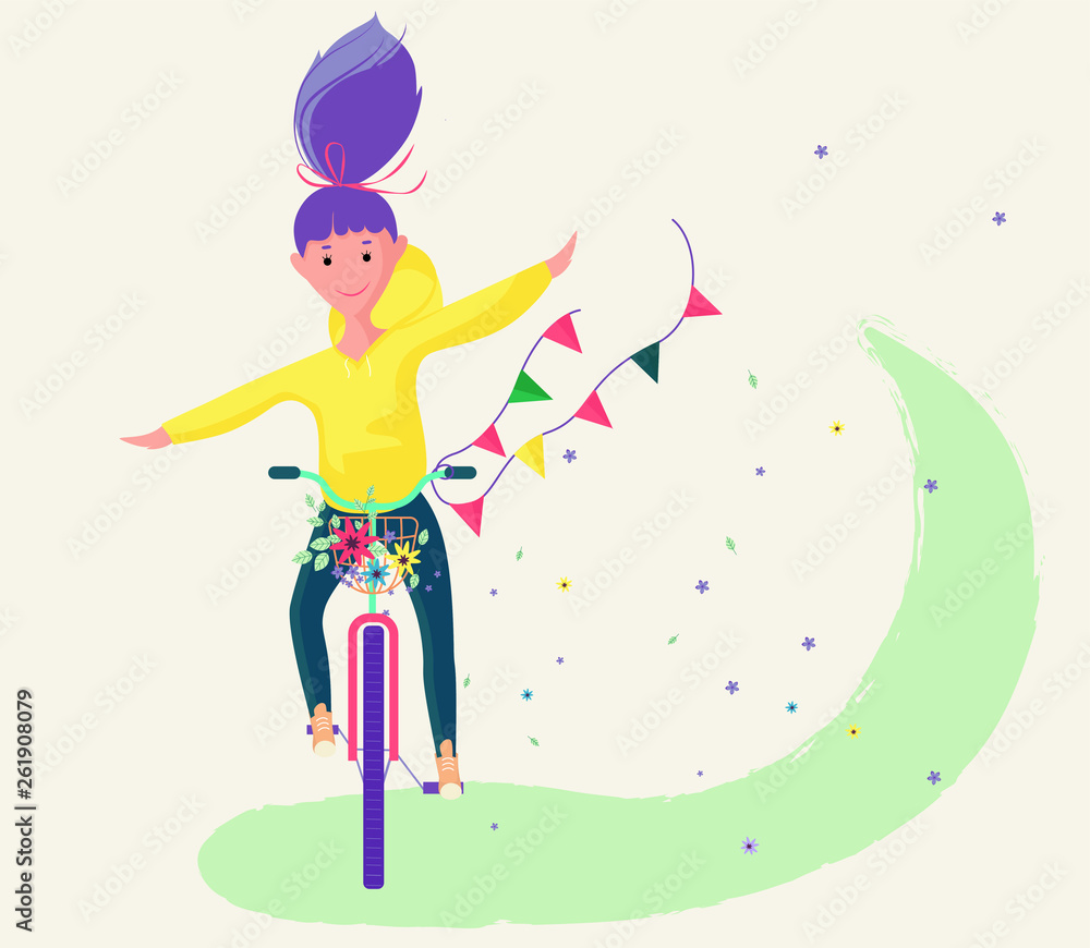 GIRL ON BIKE WITH FLOWERS SUMMER VECTOR GIRL ON BIKE WITH FLOWERS SUMMER VECTOR