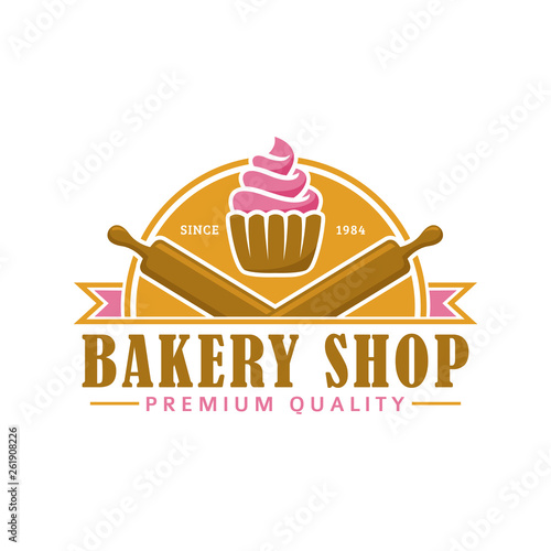 Bakery logo template, vector illustration. Bakery shop emblem, vintage retro style