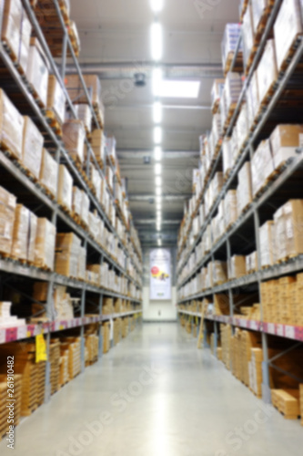 Box blurred warehouse department at hardware store ,blur image.